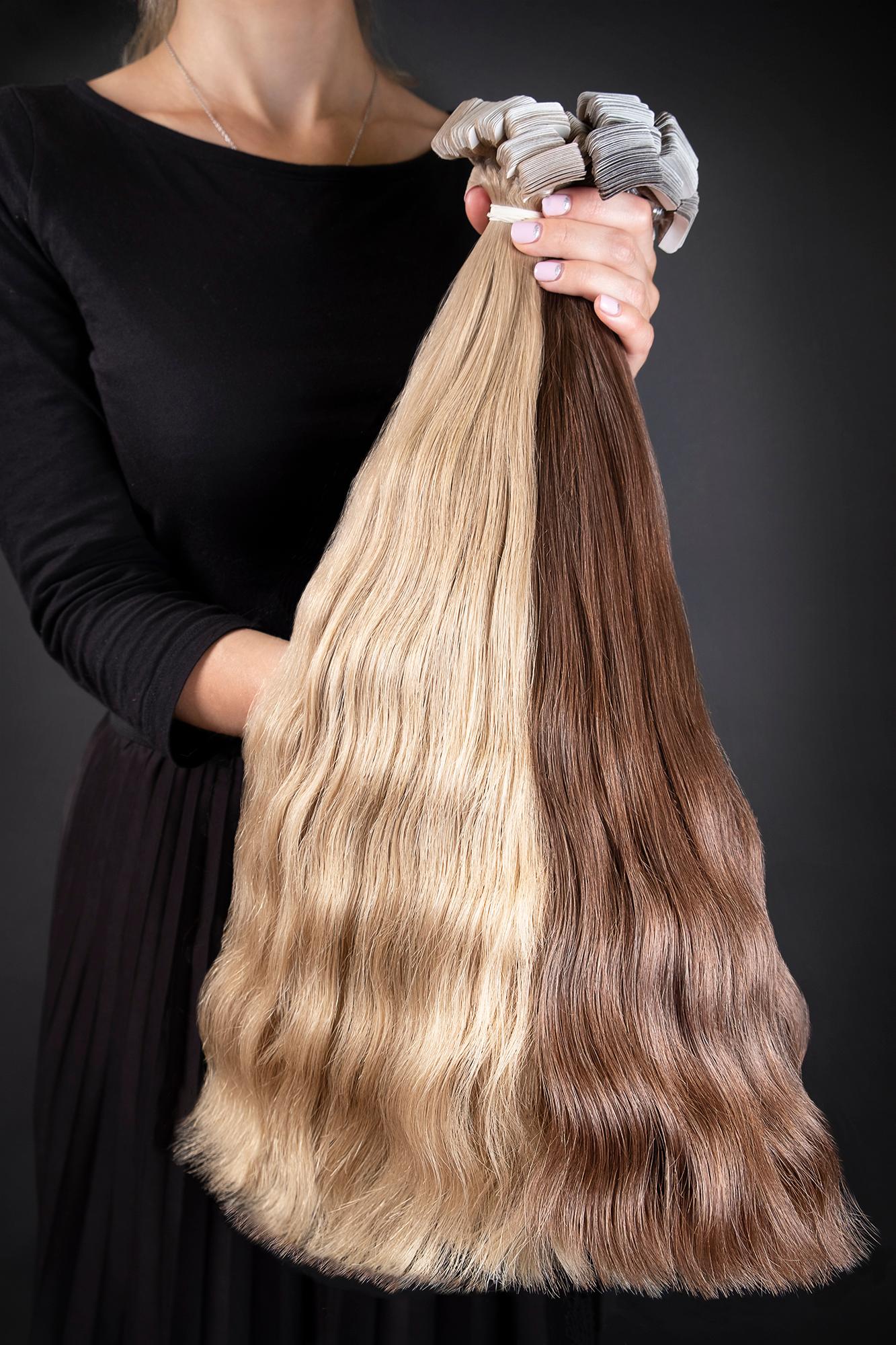 Mechas de mega hair em fita adesiva Dermasilk™ 100% cabelo humano